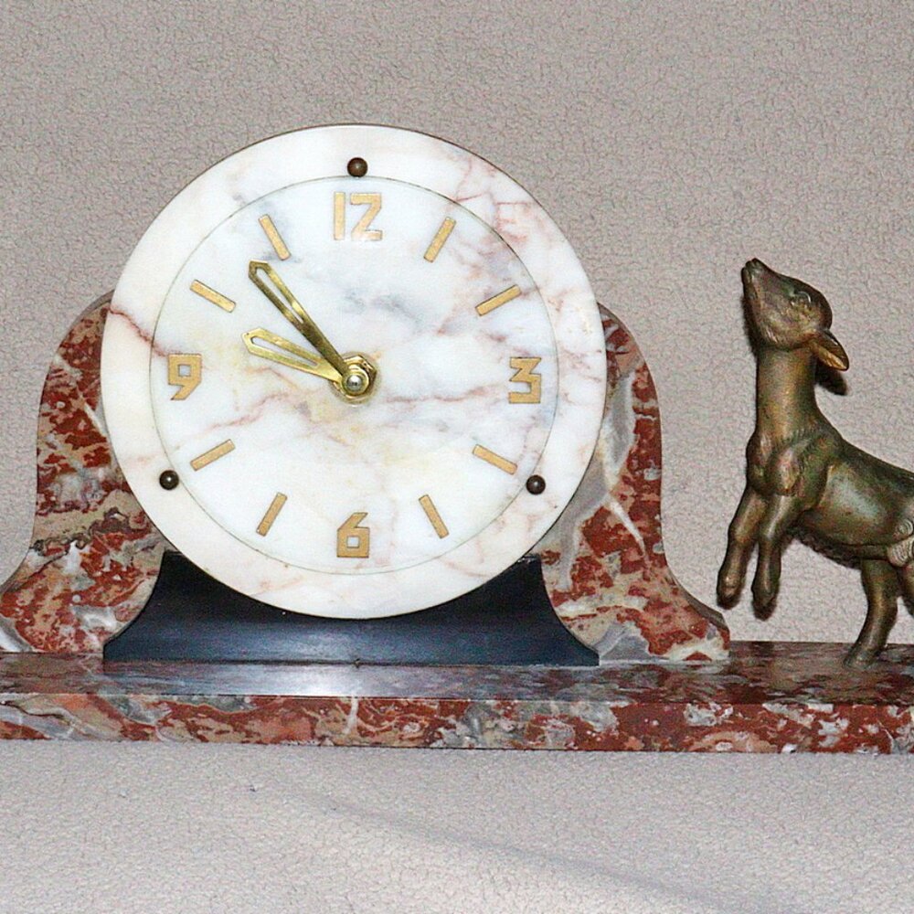 Antique French Art Deco marble clock & garnitures